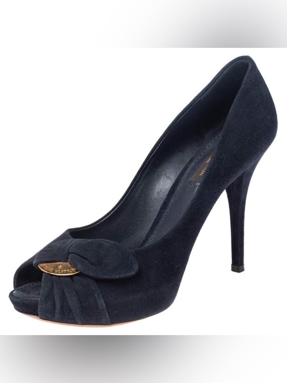 Louis Vuitton Kimono‎ Peep Toe Platform Pumps Navy Suede Size 37